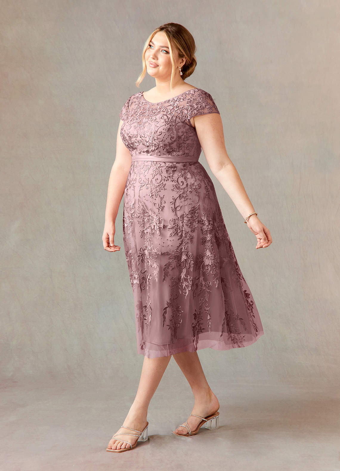 Azazie Sanna Mother of the Bride Dresses Dusty Rose A-Line Scoop Lace Tulle Dress image8