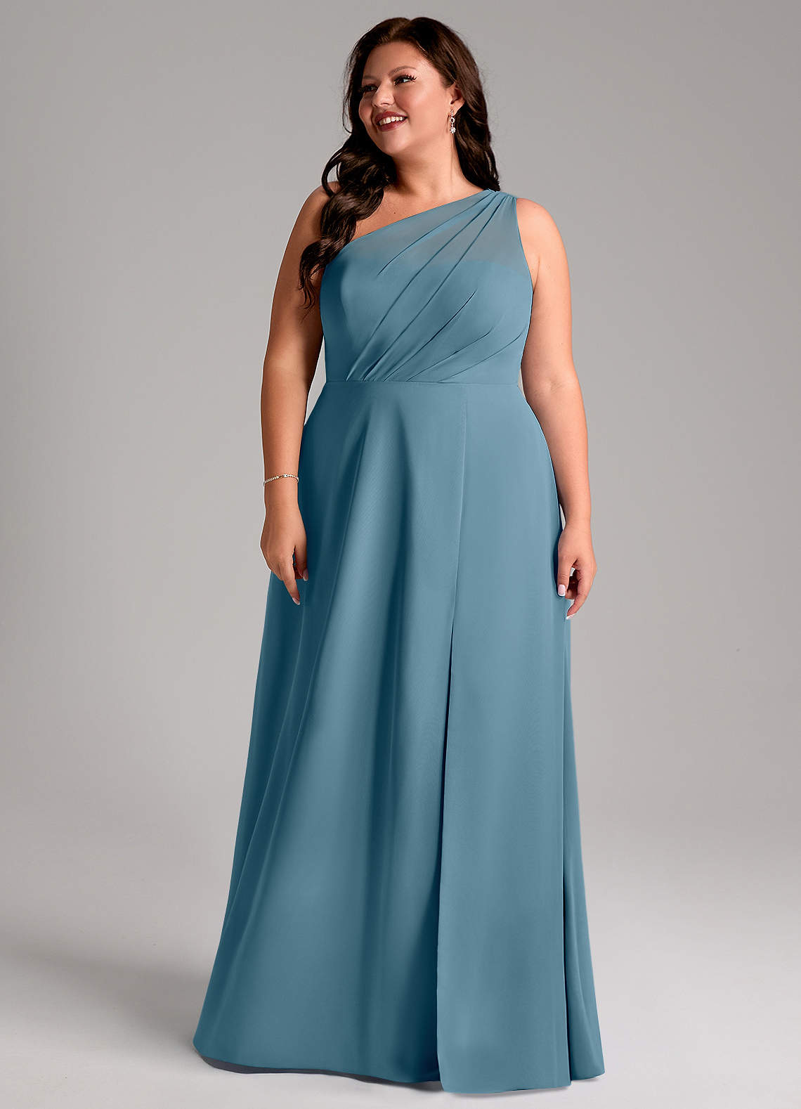 Azazie Phaedra Abiti da Damigella Abito A-Line in Chiffon Monospalla Bermuda image1