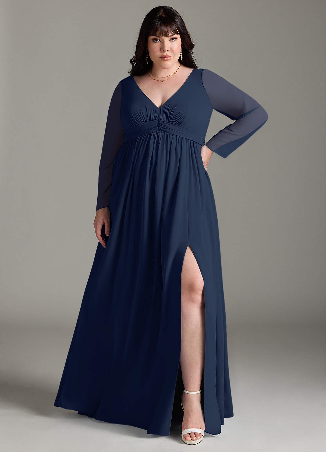 Azazie Teton Final Sale A-Line Long Sleeve Chiffon Floor-Length Dress image1