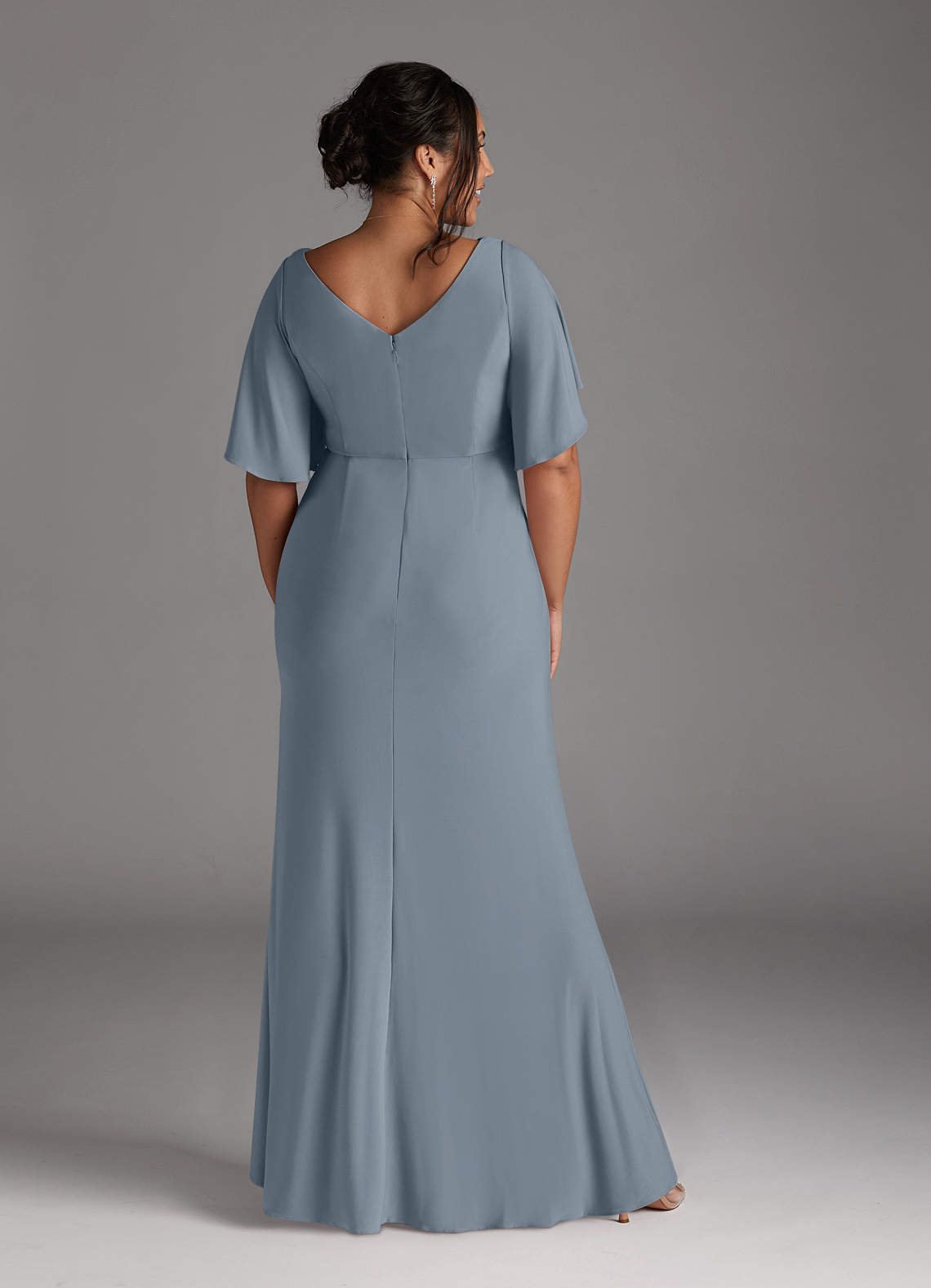 Azazie Louanne Dusty Blue Mermaid Boatneck Pleated Luxe Knit