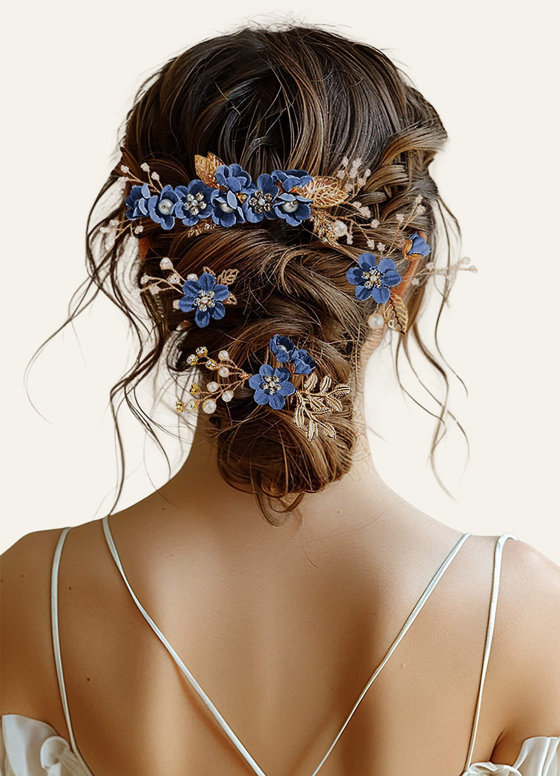 front Blue Floral Hair Comb Set