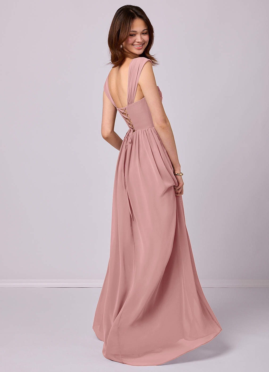 Barbie ♥ Azazie Endeligt Salg En streg Korset Chiffon Gulv-længde Kjole image3