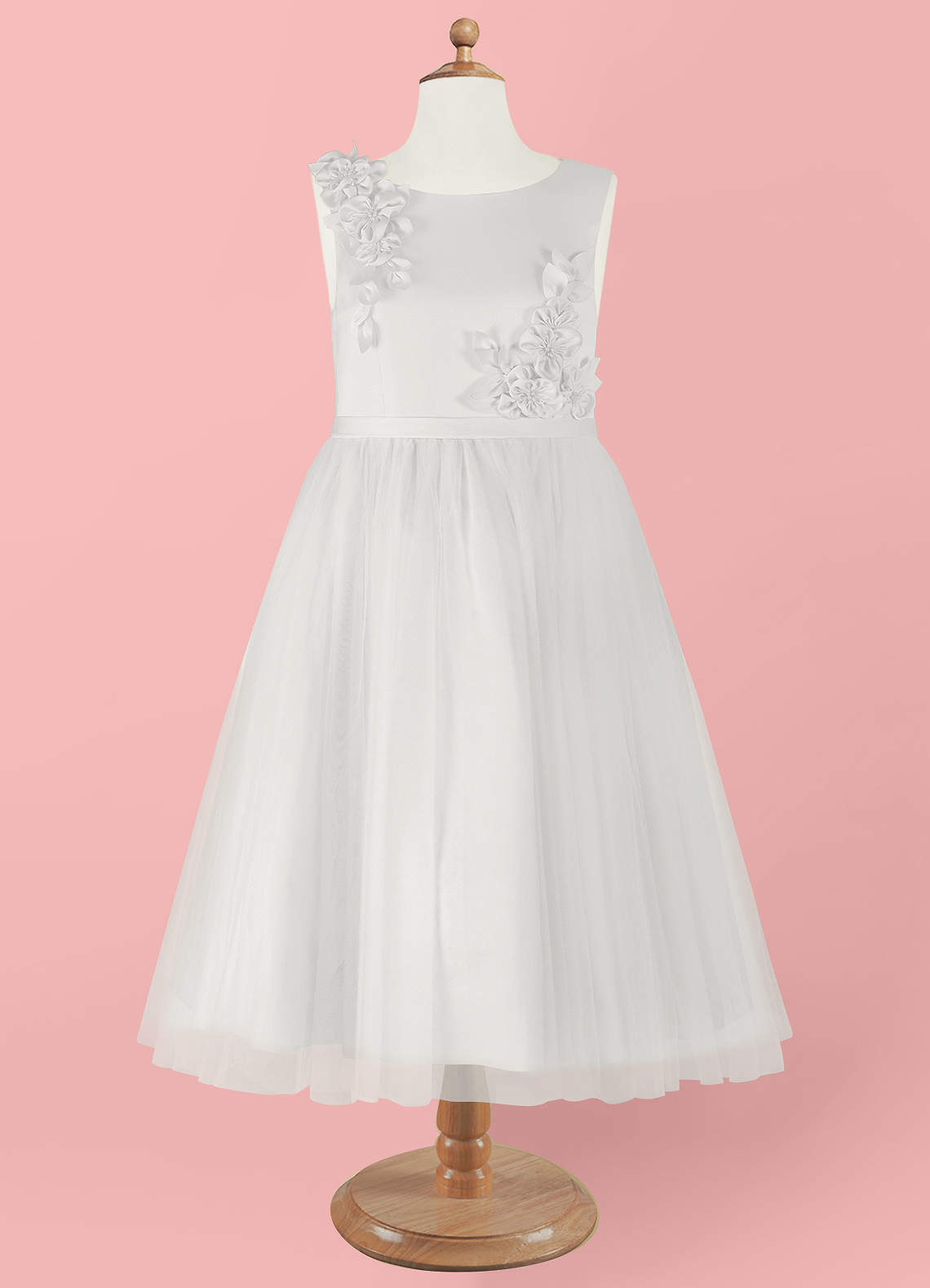 Barbie ♥ Azazie Flower Girl Dresses Scoop Rosette Bow Stretch Satin Tulle A-line Dress image8