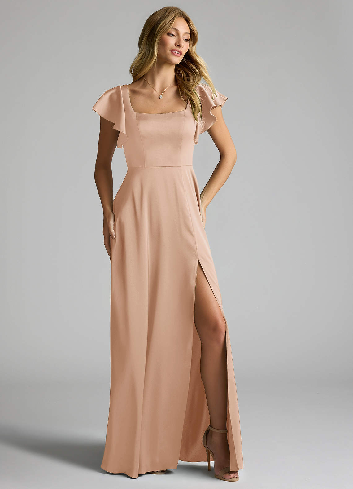 Azazie Bondi Bridesmaid Dresses English Rose A-Line Bow Stretch Satin Dress image1