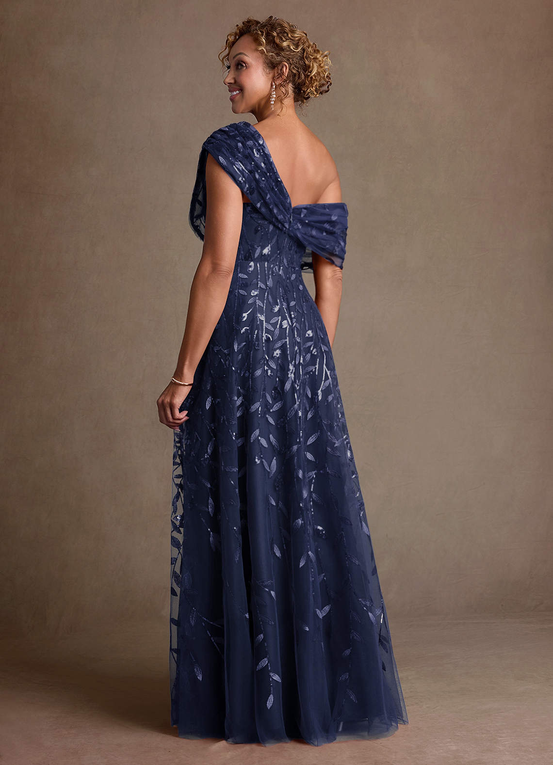 Azazie Sidney Mother of the Bride Dresses Dark Navy A-Line Off the Shoulder Lace Dress image2