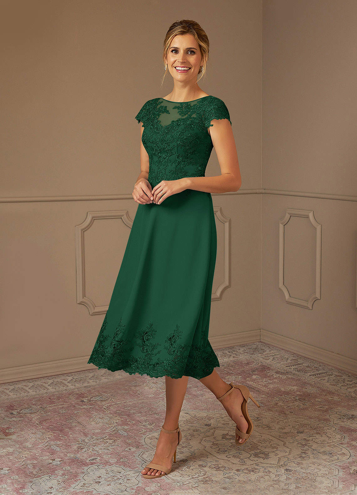 Azazie Terrano Mother of the Bride Dresses Dark Green A-Line Scoop Lace Dress image1