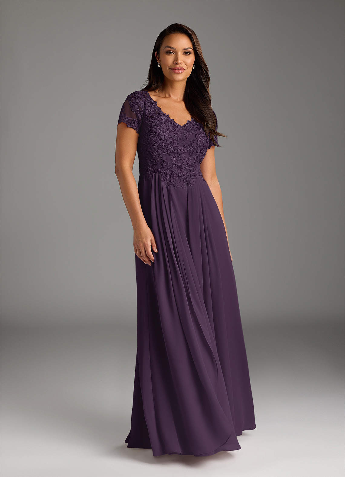 Azazie Dunja Mother of the Bride Dresses Plum A-Line V-Neck Lace Chiffon Dress image7