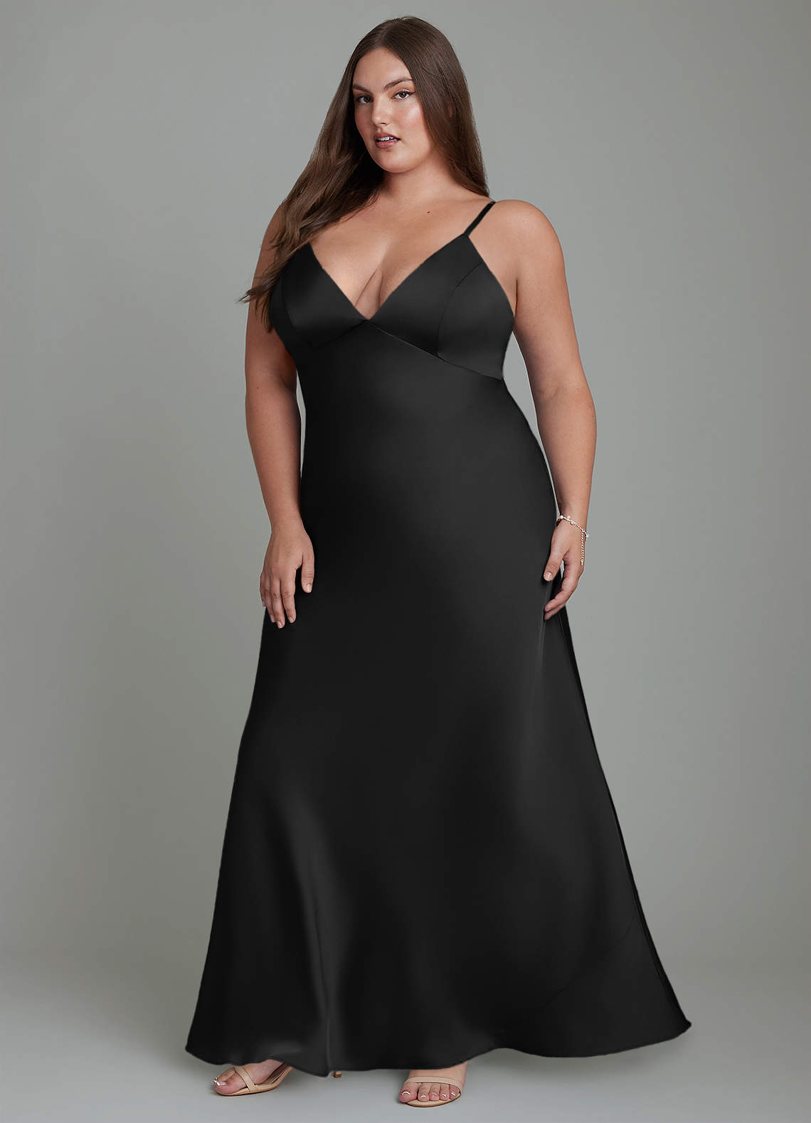 Azazie Stefania Bridesmaid Dresses Black A-Line Stretch Satin Dress image11