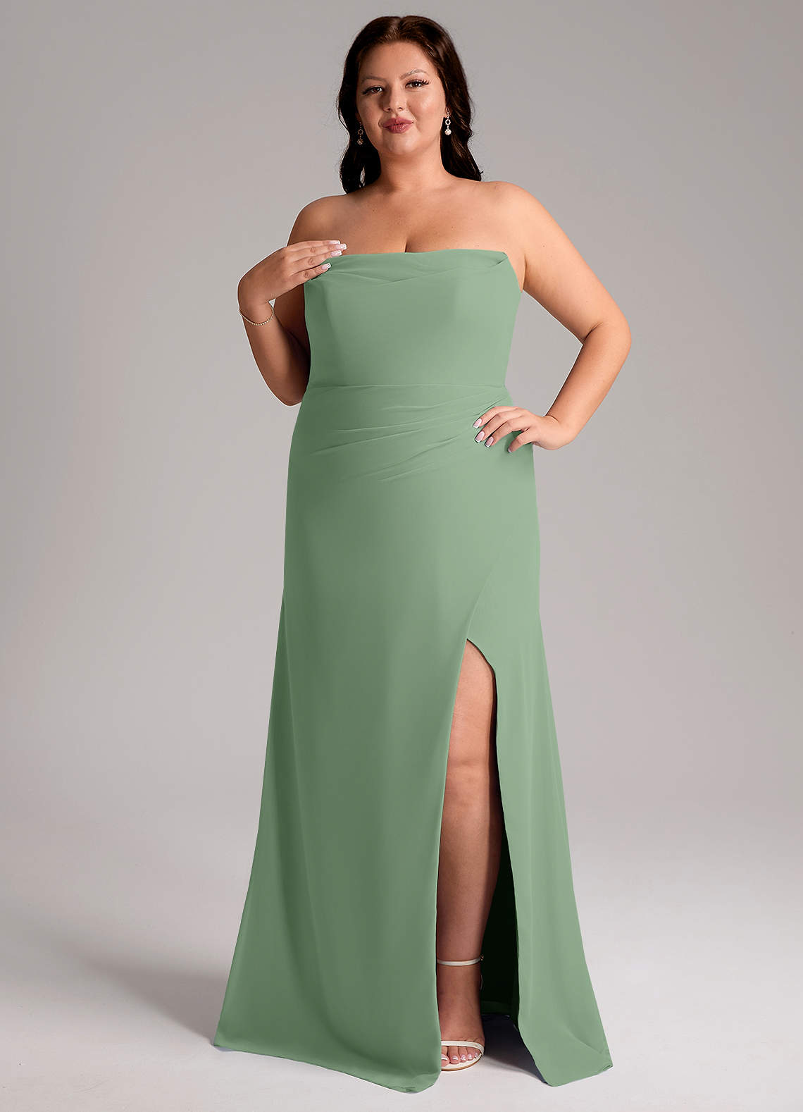Azazie Leonis Bridesmaid Dresses Matcha Sheath Strapless Chiffon Convertible Dress image11