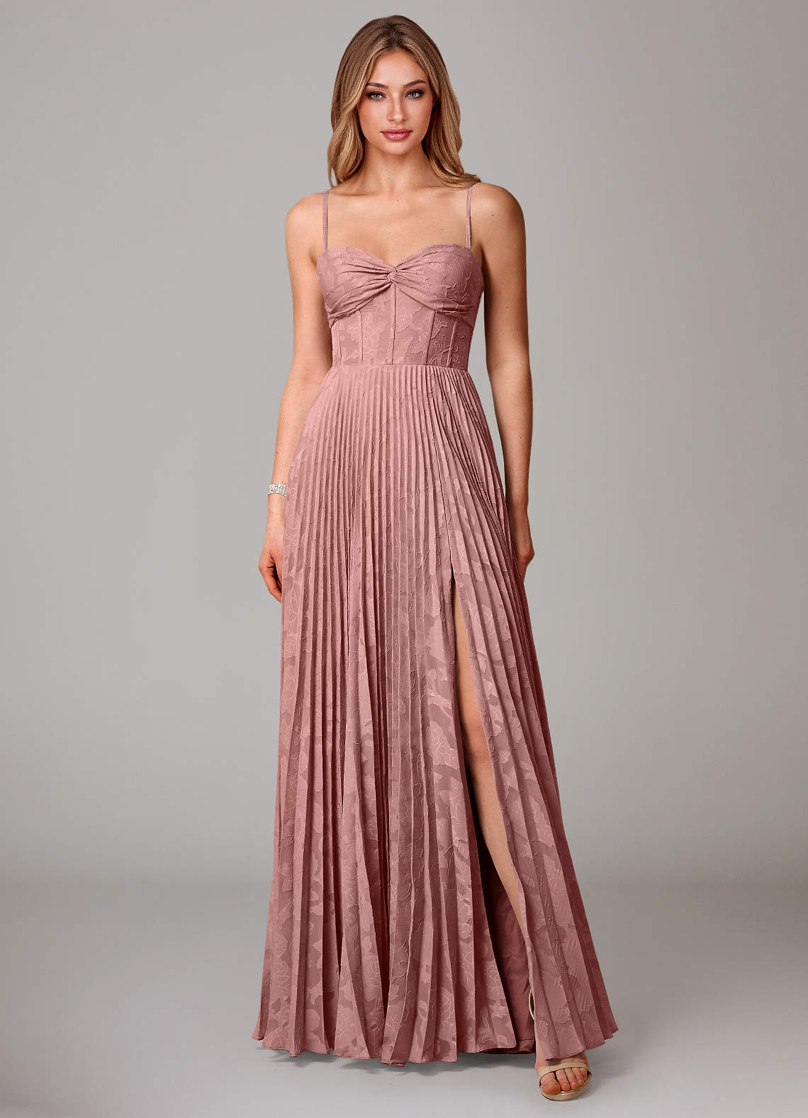 Azazie Akiko Bridesmaid Dresses Dusty Rose A-Line Sweetheart Neckline Floral Burnout Dress image1