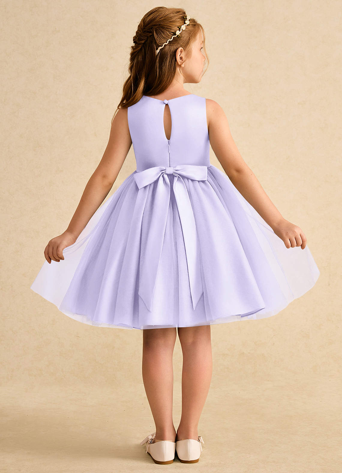 Azazie Prima Flower Girl Dresses Lilac A-Line Bow Tulle Dress image1