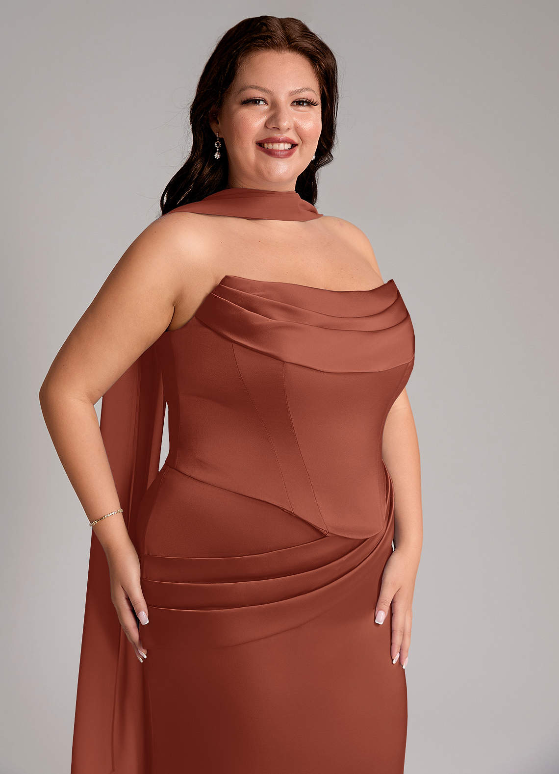 Azazie Sorrel Bridesmaid Dresses Auburn Mermaid Strapless Stretch Satin Convertible Dress image9