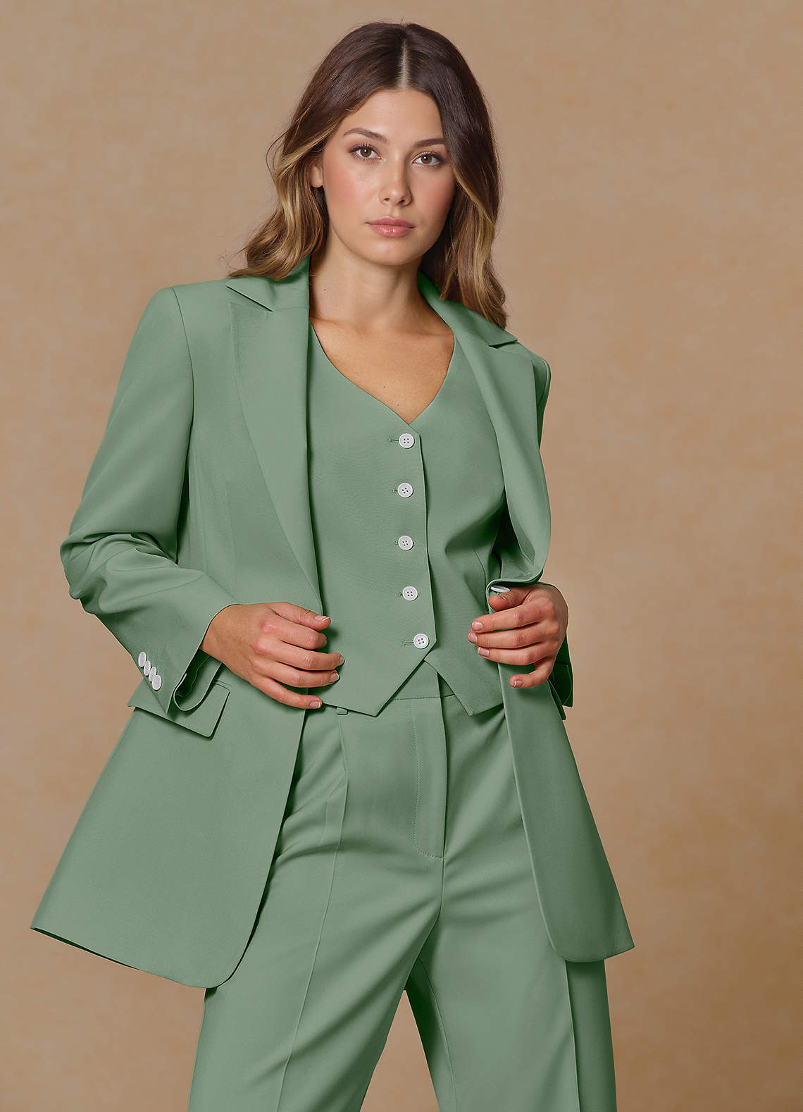 front Rowan Matcha Blazer met verfijnde weefstructuur en functionele eigenschappen