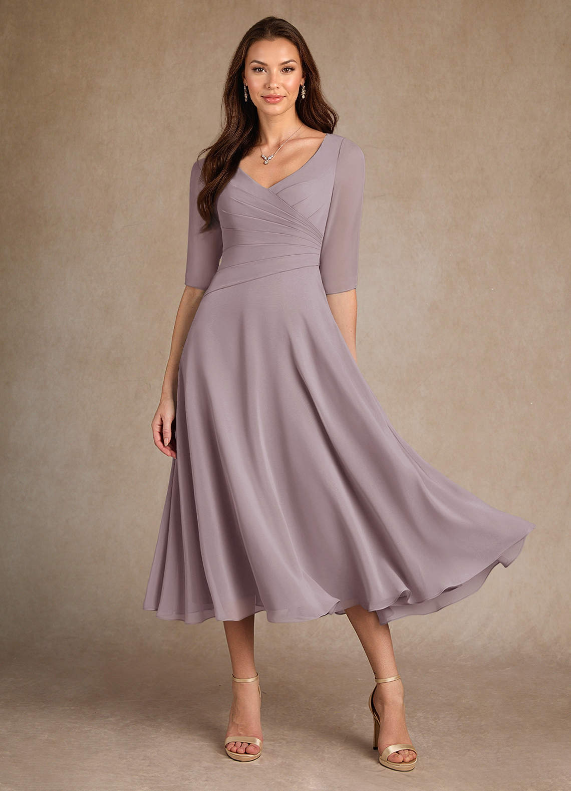 Azazie Durant Abiti per la Madre della Sposa Abito A-Line in Chiffon Plissettato Dusk image1