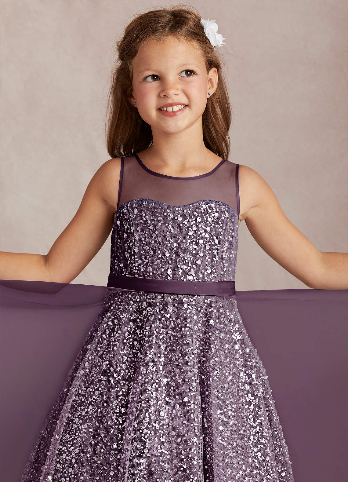 Azazie Siwa Flower Girl Dresses Plum A-Line Beaded Tulle Dress image1