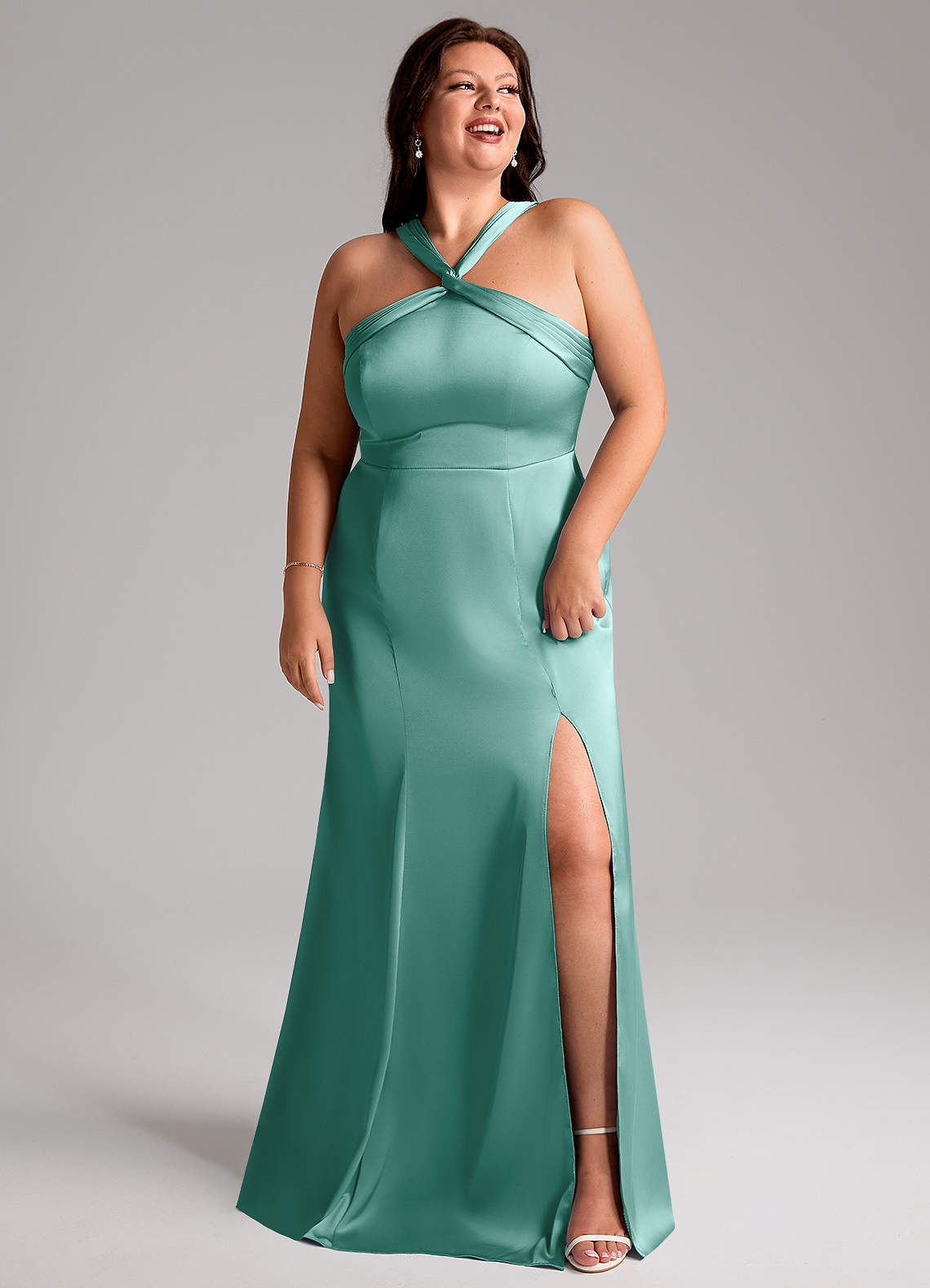 Azazie Rue Aqua Stretch Satin Bridesmaid Dresses | Azazie Azazie Rue Aqua Stretch Satin Bridesmaid Dresses | Azazie