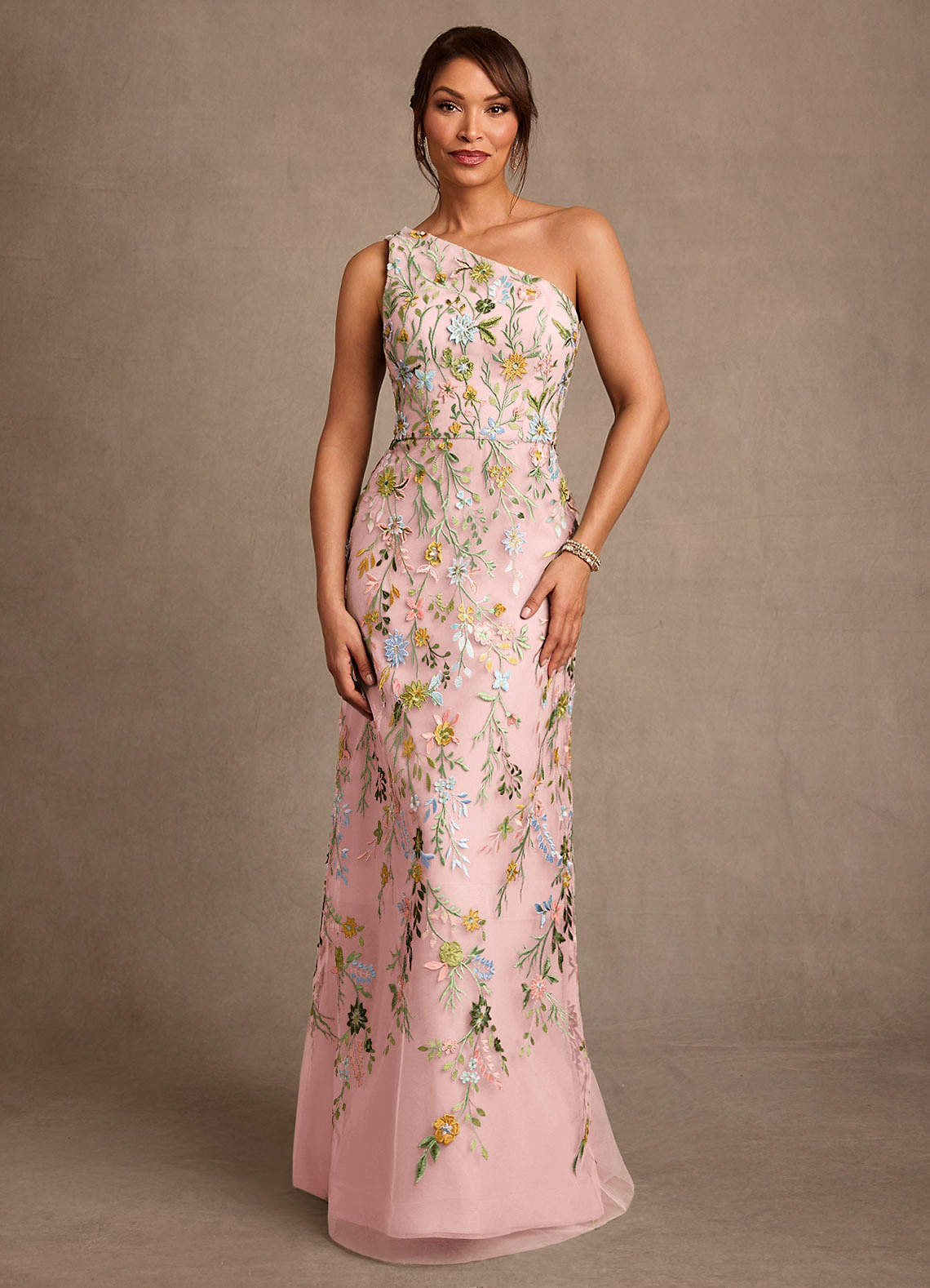 pink floral mother of the bride dress Colorful Sequined Back Zip Sleeve Length Flower Long Floral Mother Of