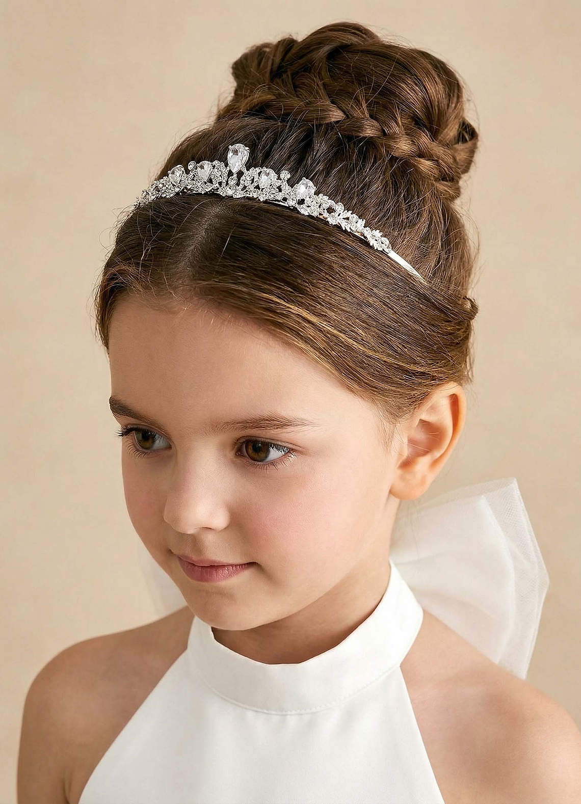 front Dainty Crystal Flower Girl Tiara