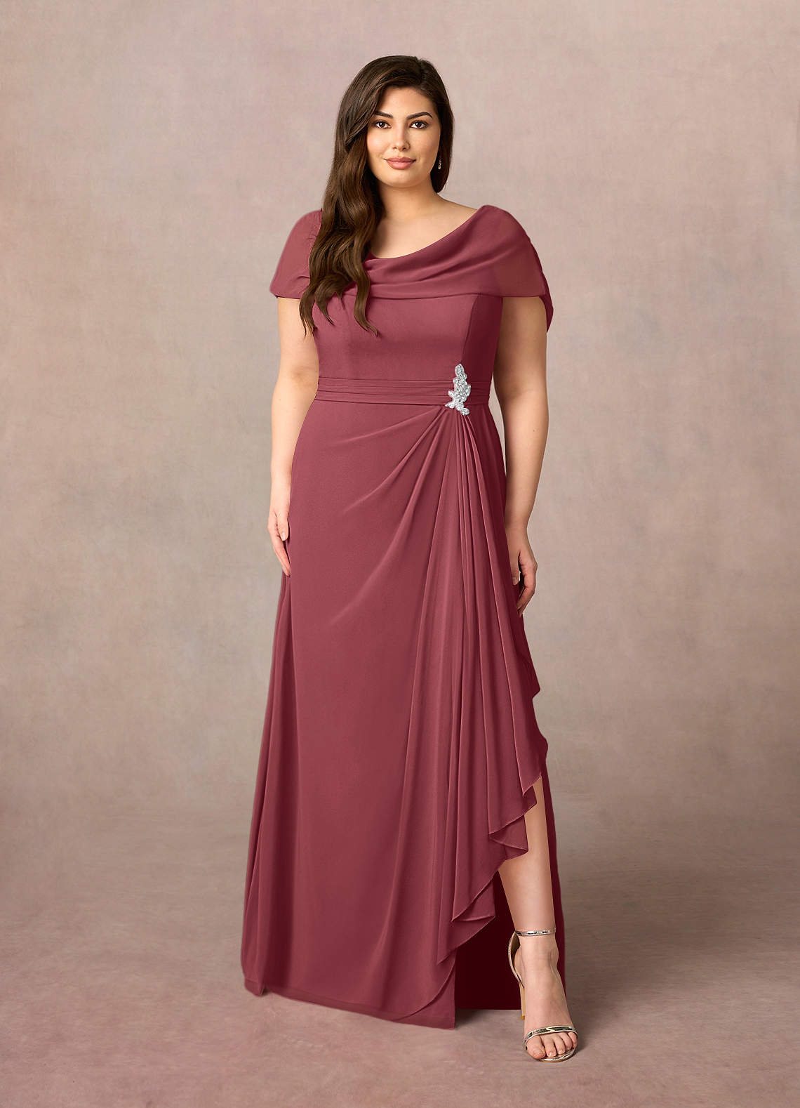 Azazie Mary Mother of the Bride Dresses Merlot A-Line Side Slit Chiffon Dress image1