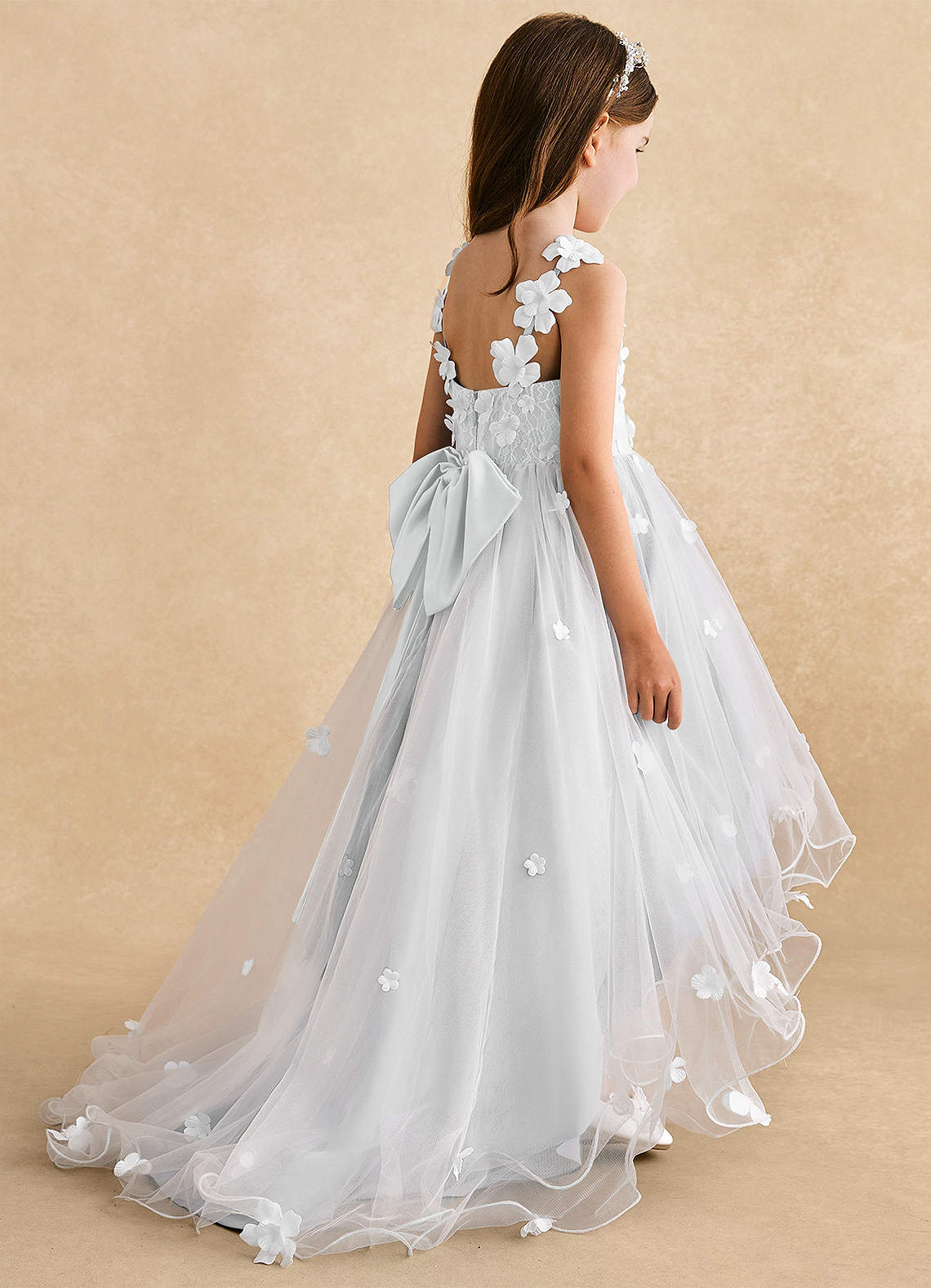 Azazie Celia Flower Girl Dresses Diamond White A-Line Lace Tulle Dress image4