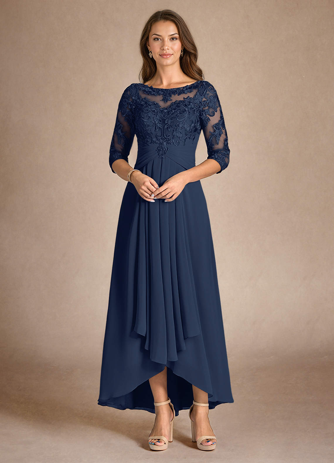 Azazie Marietta Mother of the Bride Dresses Dark Navy A-Line Lace Dress image3