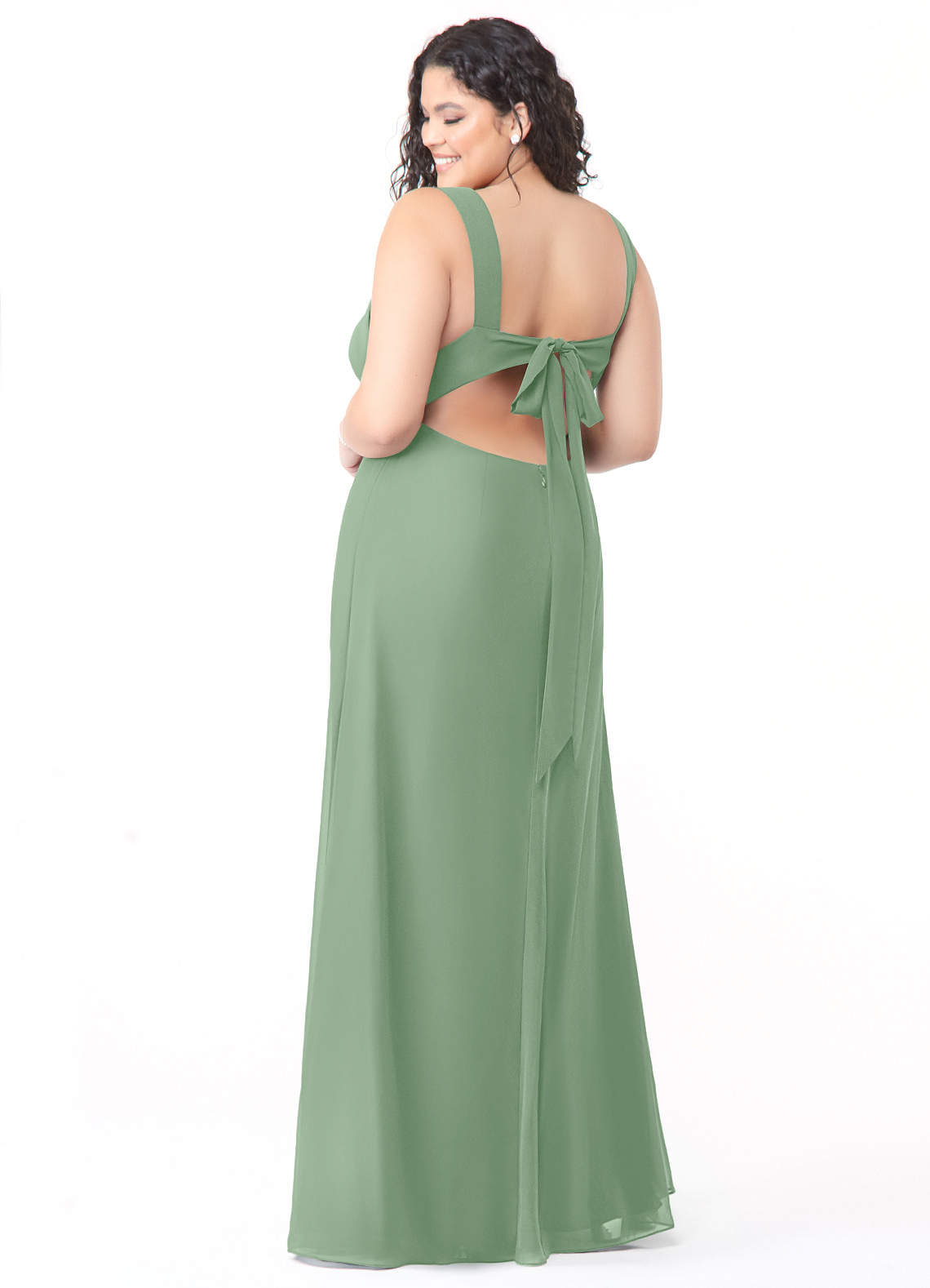 Azazie Christiana Vestidos de damas de honor Vestido de Matcha de Gasa de Corte en A con Cuello en V plisado image7