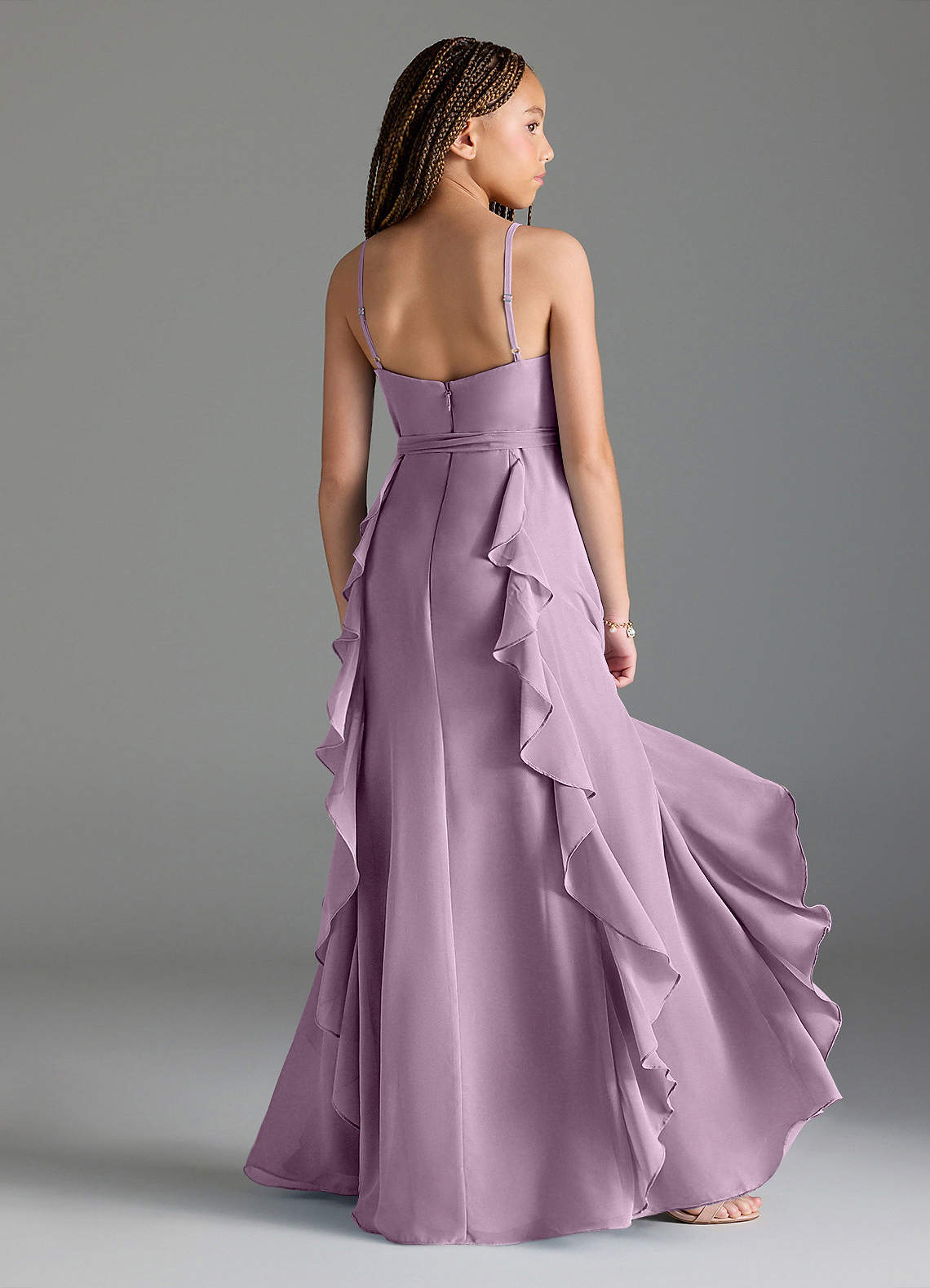 Azazie Peyton Junior Vestido Glicínia de Chiffon de Linha A com Plissado image1