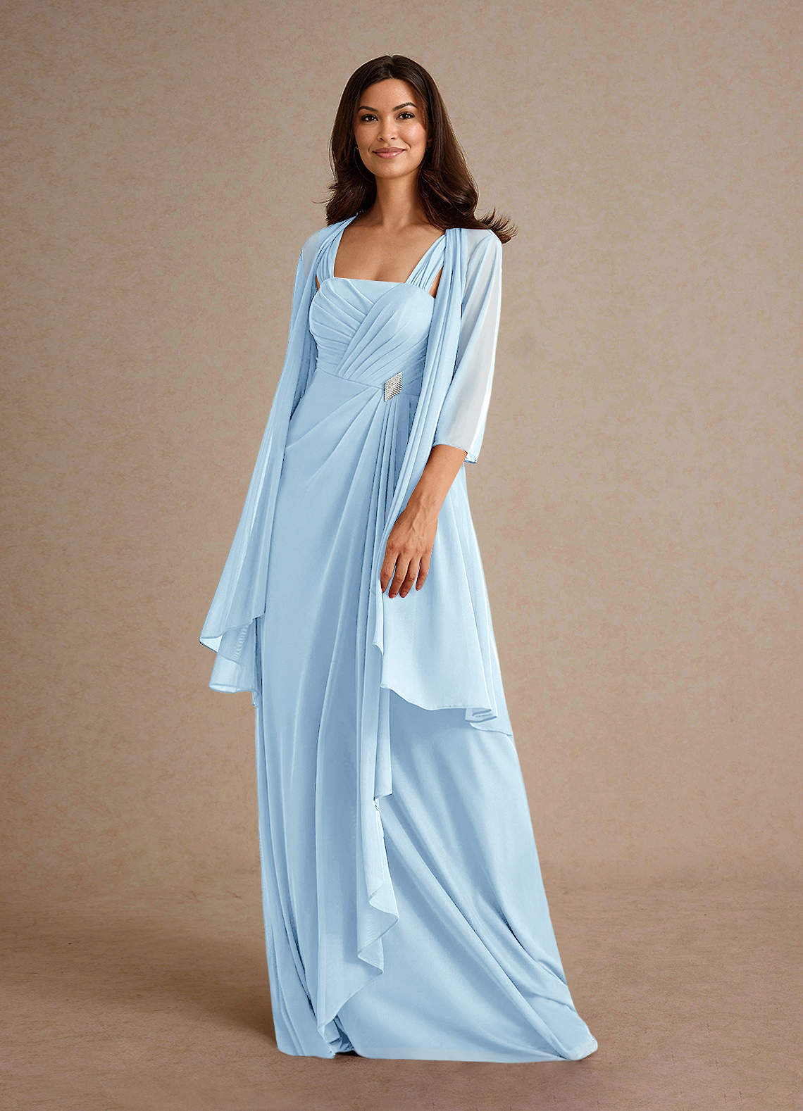 Azazie Clinton Mother of the Bride Dresses Sky Blue A-Line Pleated Mesh Dress image1