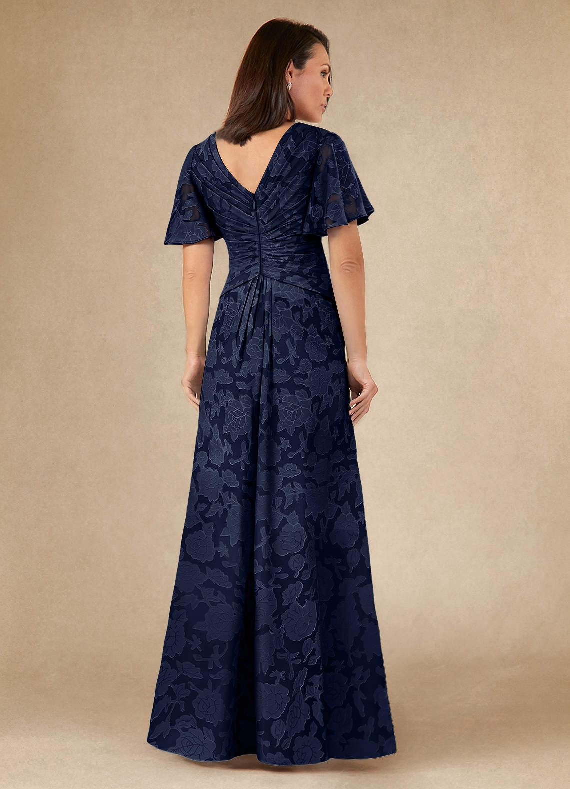 Azazie Emmeline Mother of the Bride Dresses Dark Navy A-Line Pleated Floral Burnout Dress image4