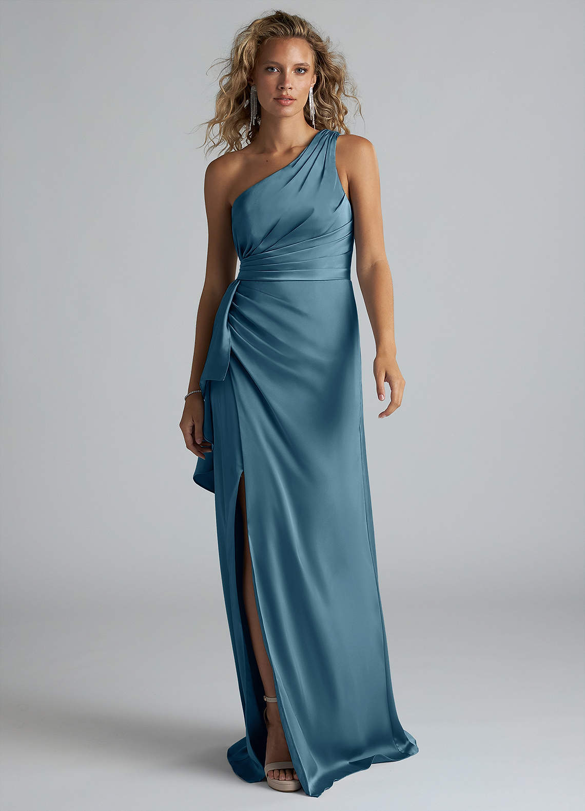 Azazie Maive Brautjungfernkleider Etui Gestreift Stretch-Satin Kleid Bermudablau image1