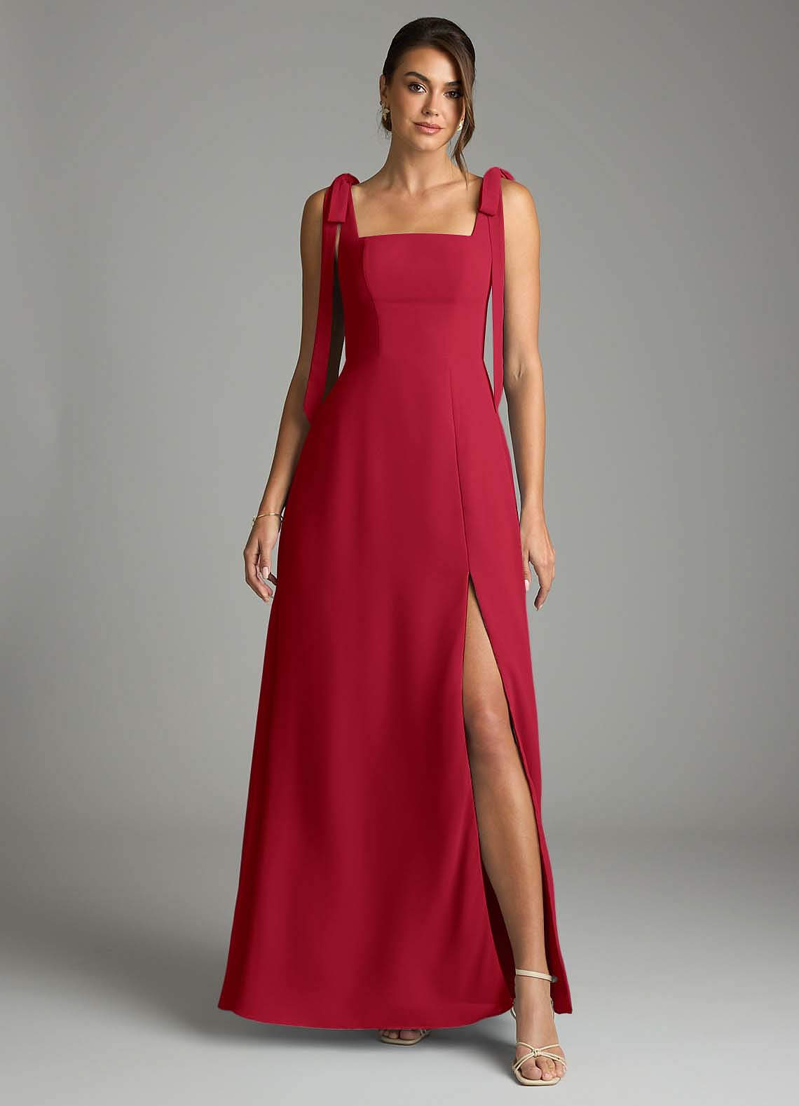 Azazie Debra Bridesmaid Dresses Scarlet A-Line with Pockets Chiffon Convertible Dress image6