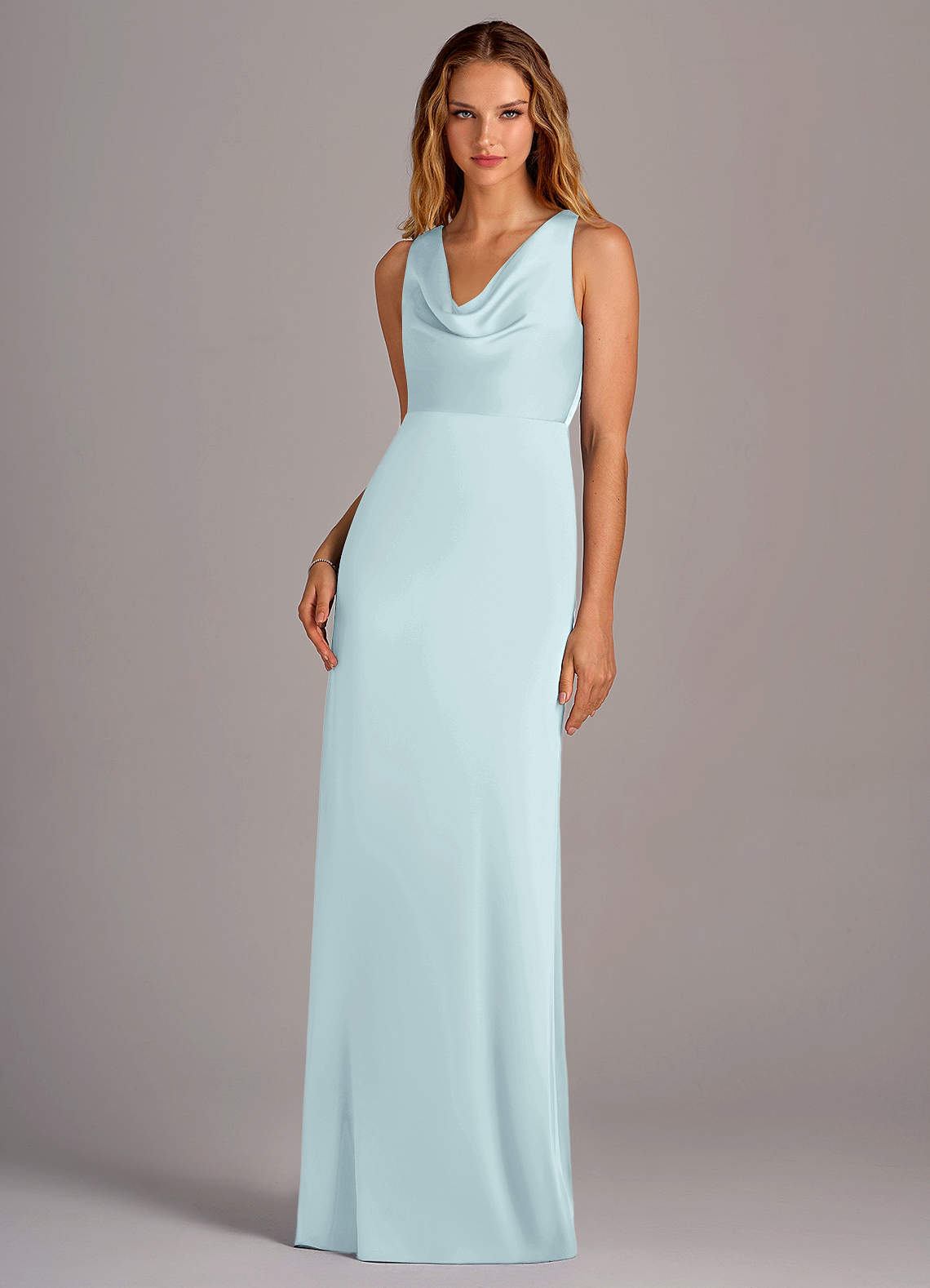 Azazie Wrenlee Brautjungfernkleider A-Linie Stretch-Satin Kleid Seegrün image1