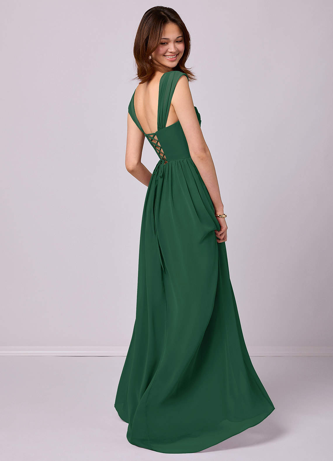 Barbie ♥ Azazie Bridesmaid Dresses Dark Green A-Line Corset Chiffon Dress image3