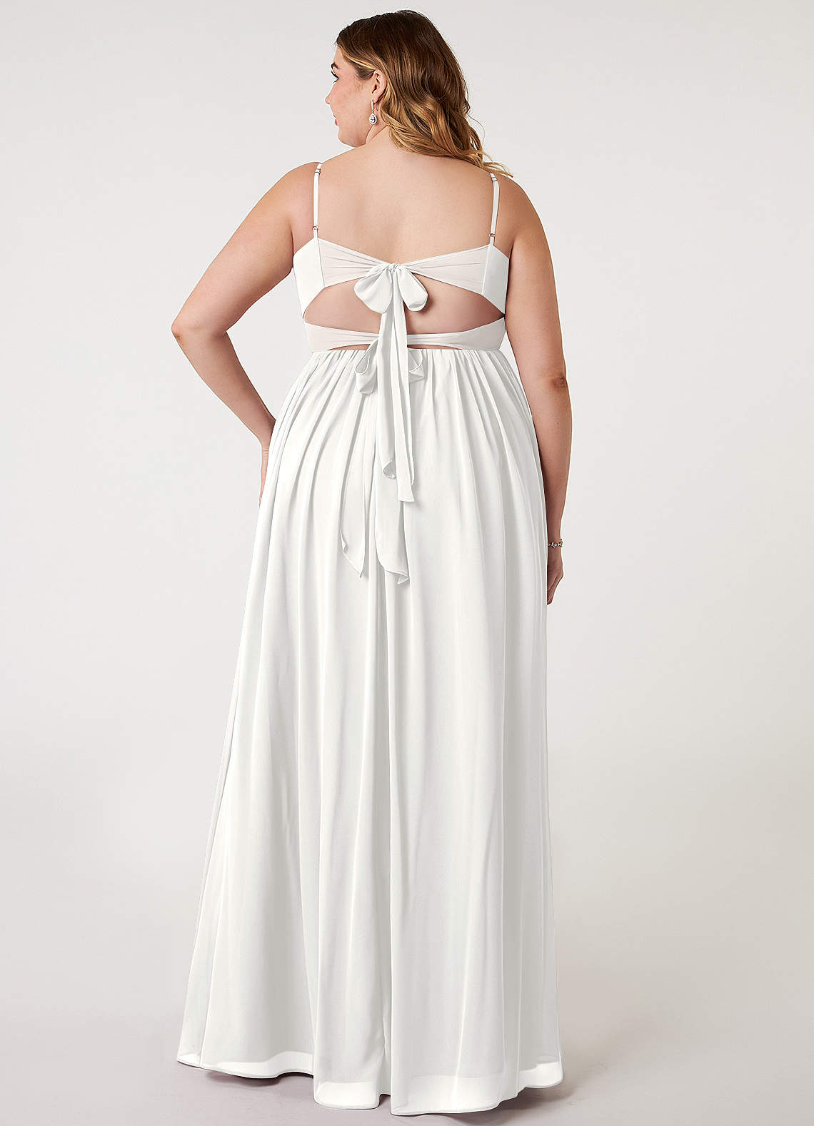 Azazie Zeya Brautjungfernkleider A-Linie V-Hals Gefaltet Chiffon Kleid Weiß image6