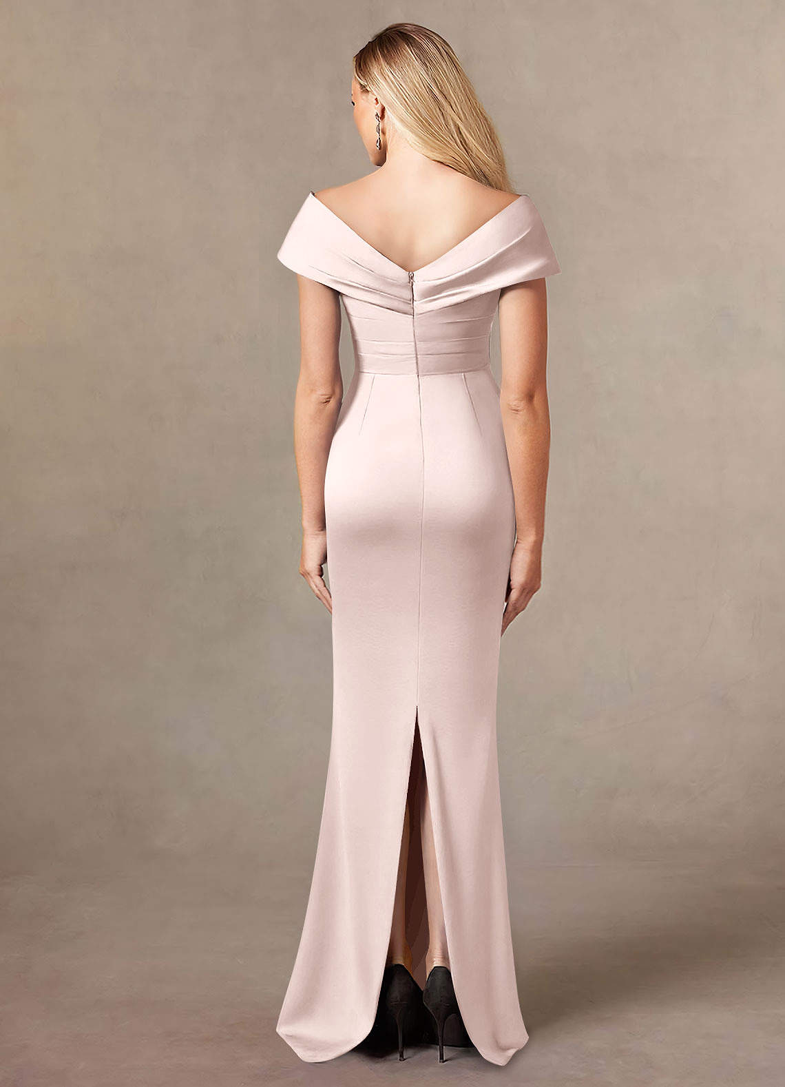 Azazie Ludlow Slutrea Klänning Sjöjungfru i Stretch Satin Plisserad Rodnande Rosa image3