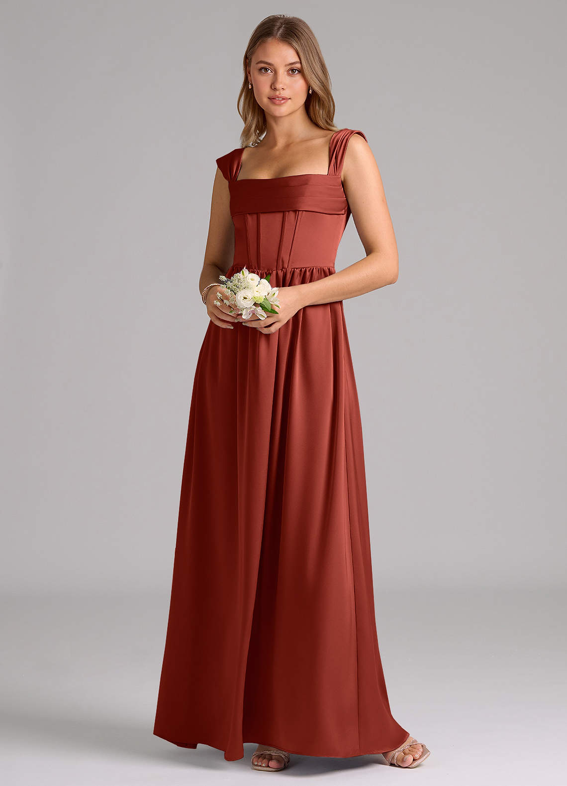 Azazie Hattie Bridesmaid Dresses Terracotta A-Line Corset Stretch Satin Dress image1