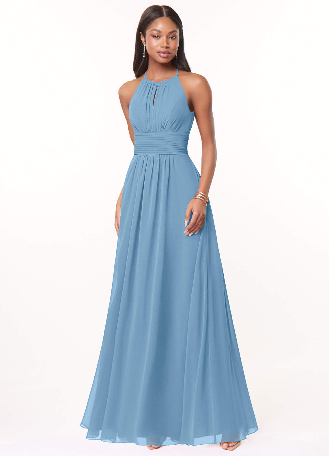 Azazie Bonnie Bridesmaid Dresses Steel Blue A-Line Keyhole Ruched Chiffon Dress image1