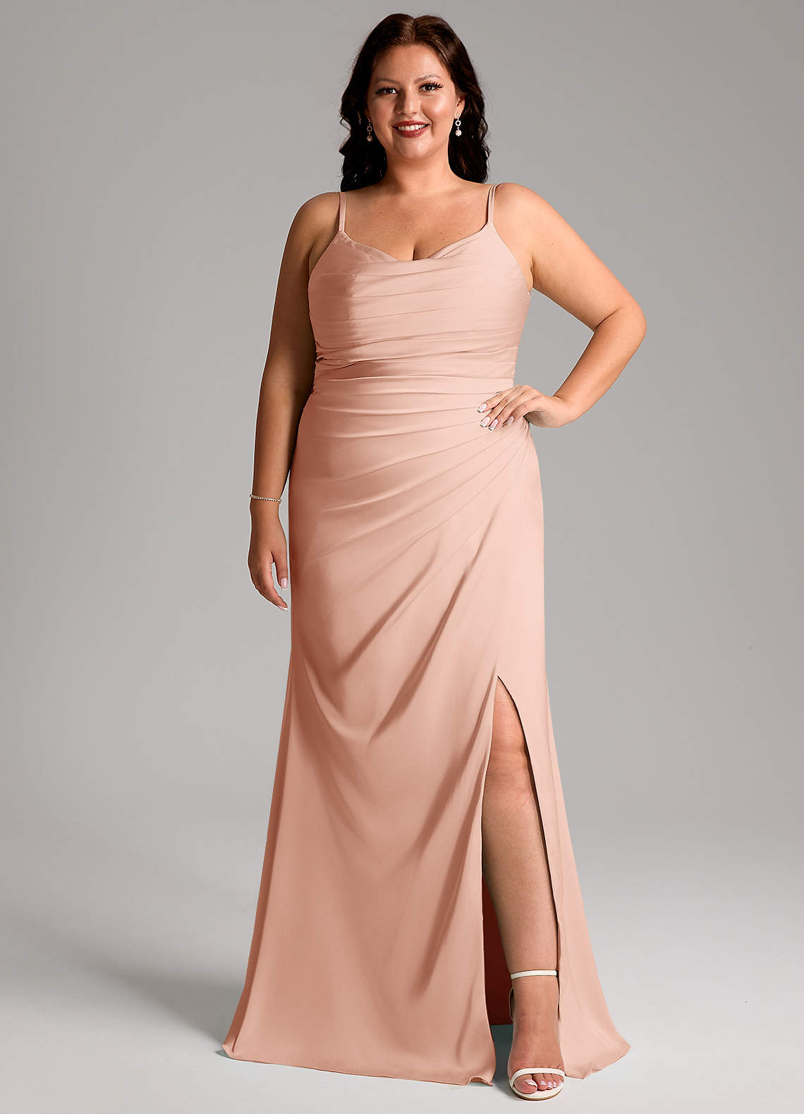 Azazie Deandra Brautjungfernkleider Meerjungfrau-Linie Plissee Stretch-Satin Kleid Roségold image1