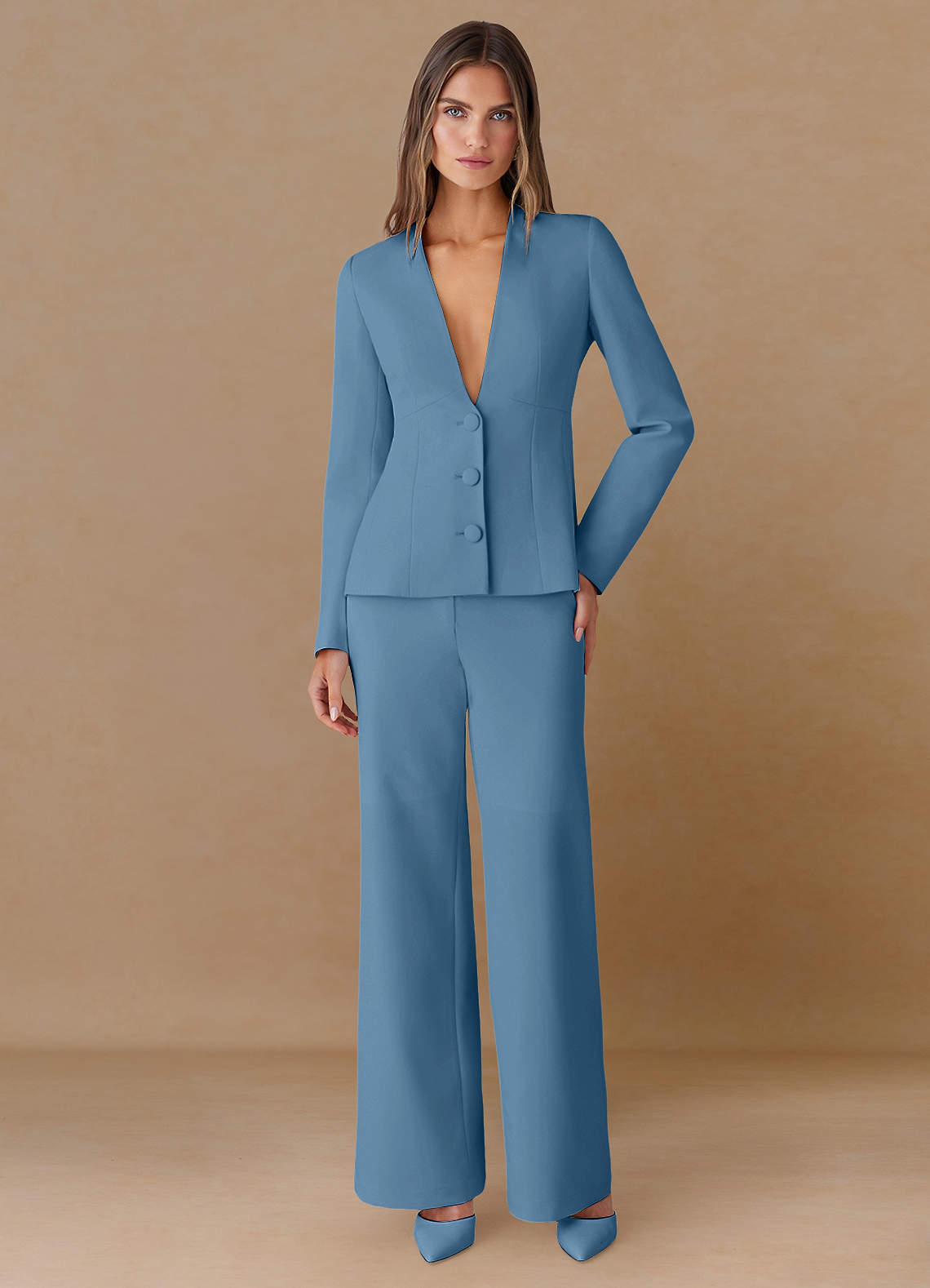 front Elara Blu Acciaio Blazer su misura in tessuto raffinato