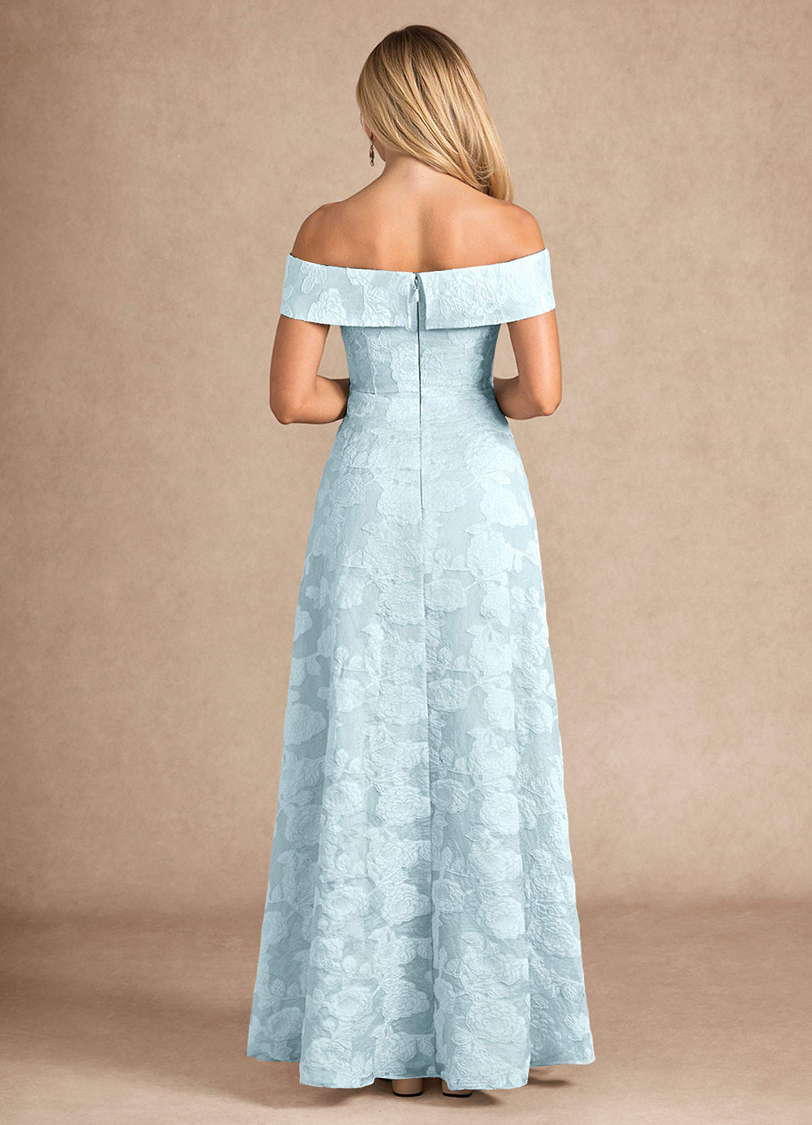 Azazie New London vestidos de madre de la novia Vestido de Jacquard Azul Pálido de Devorado Floral de Corte En A con Plisado image1