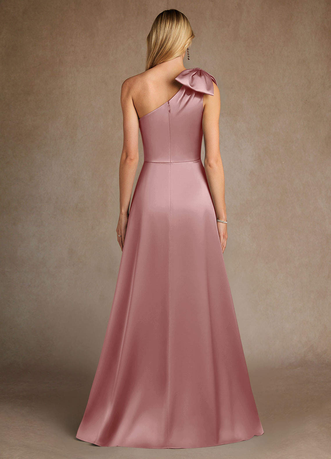 Azazie Easton Klänningar till brudens mor Klänning A-Line i Stretch Satin One-shoulder Dammig Ros image2