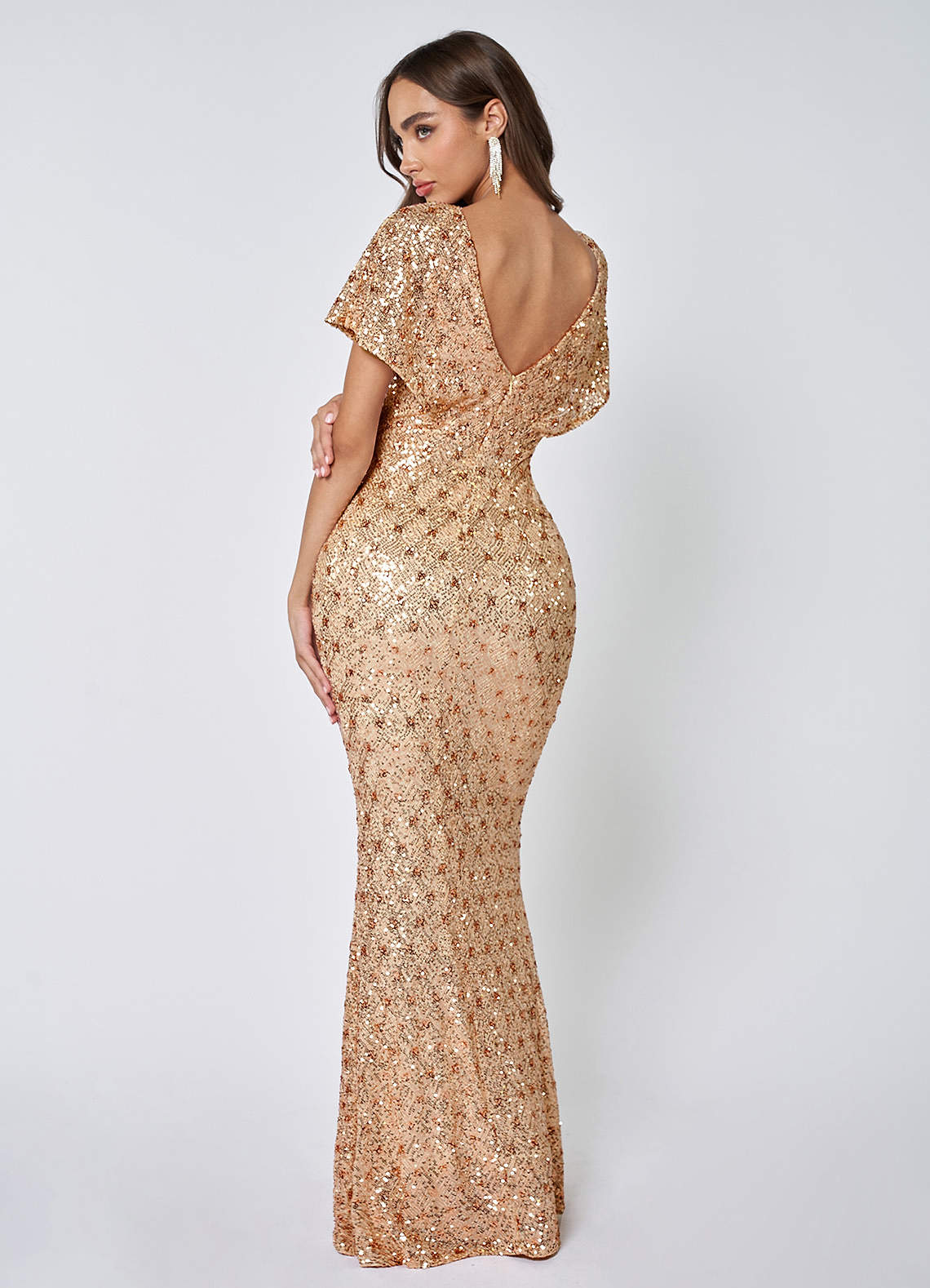 Glam Sweetheart Champagne Sequin Maxi Dress image1