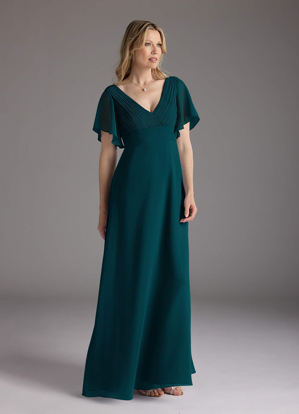 Azazie Alessa Mother of the Bride Dresses Pine A-Line V-Neck Pleated Chiffon Dress image1