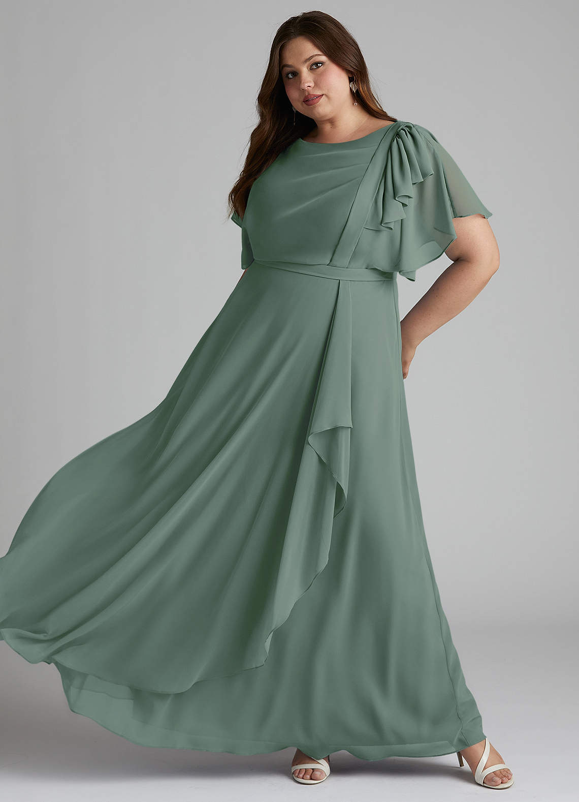 Azazie Aaliyah Modest Bridesmaid Dresses A-Line Scoop Pleated Chiffon Floor-Length Dress image7