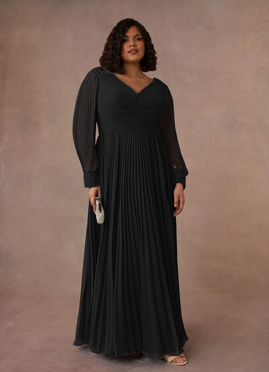 Azazie Zina Black A-Line Pleated Chiffon Dress Ready to Ship | Azazie