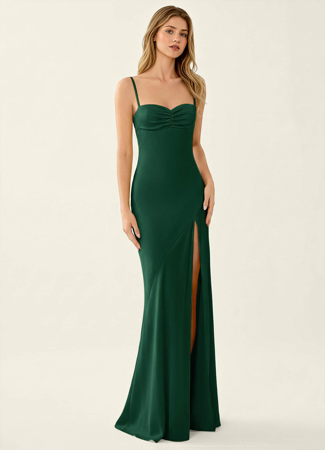 emerald green dress outfit for party Annastazhia Emerald Green High Slit Satin Party Dress