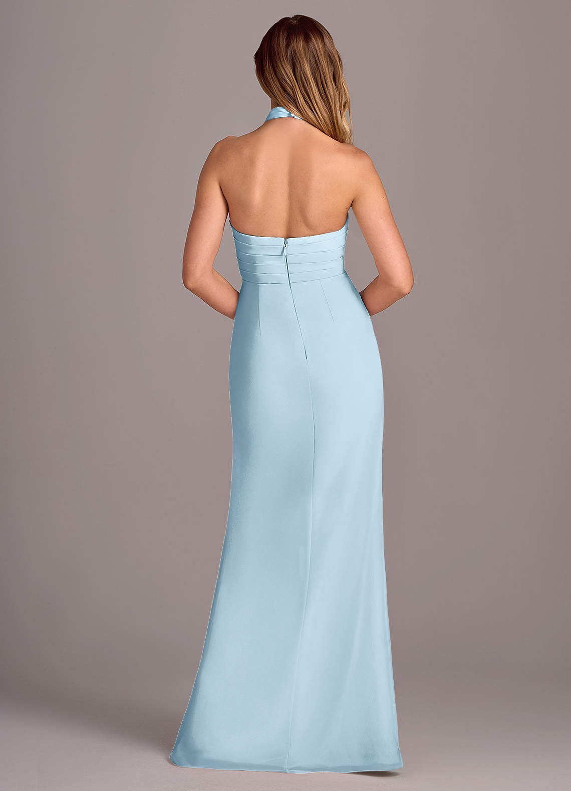 Azazie Jemma Jurken voor bruidsmeisjes Jurk van Chiffon met Kolom Geplooid Hemelsblauw image1