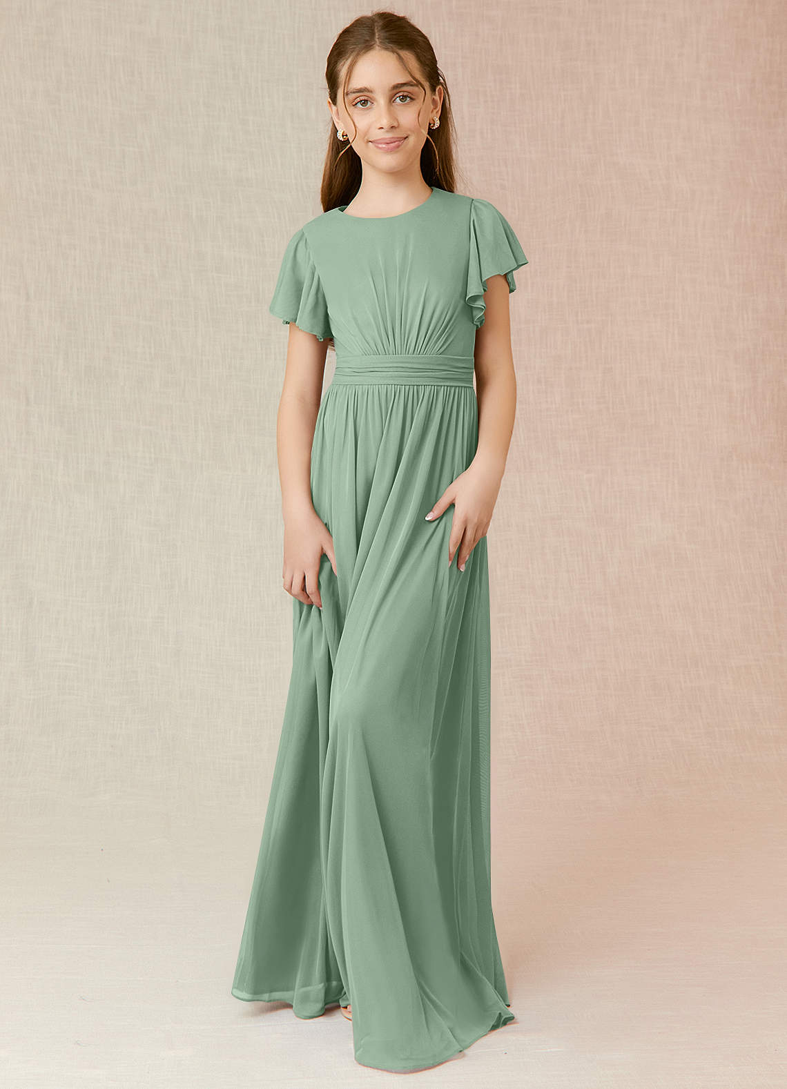Azazie Mosley Junior Robe Trapèze en Maille Rayé Matcha image1