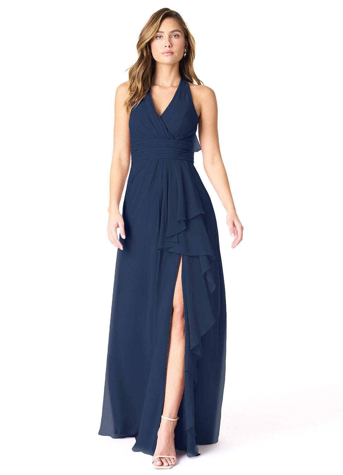 Azazie Aviv Bridesmaid Dresses Dark Navy A-Line Pleated Chiffon Dress image1