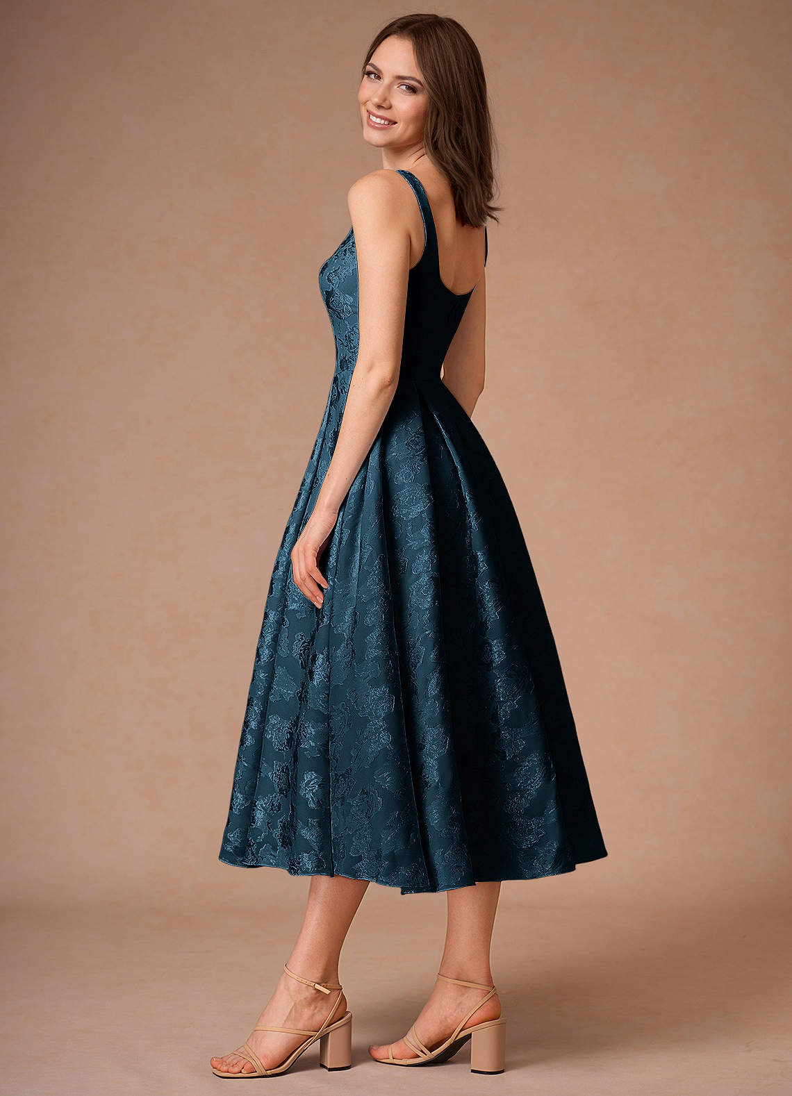 plus size bridesmaid dresses emerald green Navy Blue Tea Length Bridesmaid Dress – FancyVestido main image 0